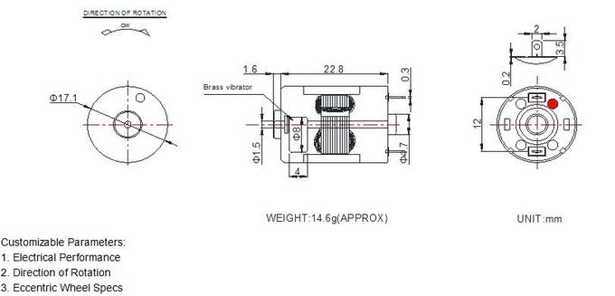 17.1mm DC-Erschütterungs-Motor 3v - Material 12v RoHS mit innerem Exzenterrad